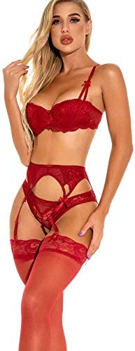 Bluewhalebaby Women's Sexy Push up Bra and Knickers Set Fine Lace Fabric Lingerie Sets (Suspender Garter Belt & Stockings Optional)