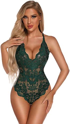 EVELIFE Women's Bodysuit Lace Sexy Teddy Lingerie Naughty One Piece Floral Underwear