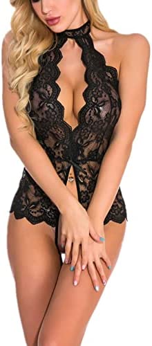 ROSAA Bodysuit for Women,Sexy Teddy Lingerie Naughty,One Piece Lace Babydoll Negligees,Transparent Deep V Neck Underwear,Sleepwear for Cosplay Costume Valentine's Day(Black Purple Red)