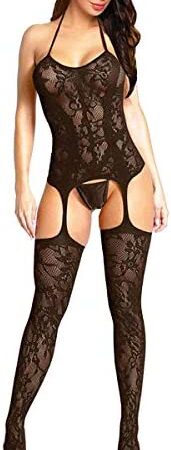 Buitifo Womens Fishnet Bodystocking Plus Size Crotchless Bodysuit Sexy Tights Soft Nightwear Lingerie for Women