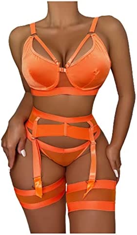 AMhomely Sexy Lingerie for Women Naughty Nightwear Floral Lace Bra and Panty Set 3 Pieces Bra Set with Garter Belt Erotic Novelty Underwear