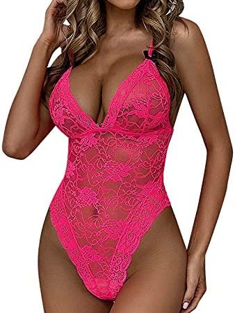 AMhomely UK Stock Sale Women's Sexy Flower Lace Bow One-Piece Sexy Lingerie Pajamas Bodysuit Babydoll Sleepwear Nightwear Set Ladies Comfort Cotton Everyday Bra Gift for her Girls