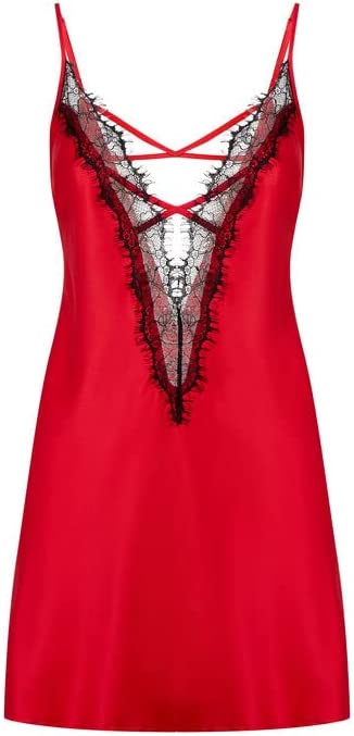 Ann Summers - Red Cherryann Chemise Night Dress for Women, Satin Chemise Nightie Shoulder Strap with Lace Trims | Women's Nightwear | Women's Lingerie Sets