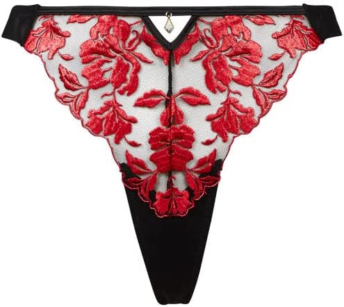 Ann Summers Sexy Lace The Hero Thong for Women, Thong for Women with Lace Mesh and Charm Detail, Lace G String, Low Rise Thong - Everyday Underwear for Women, Matchign Set | Black & Red