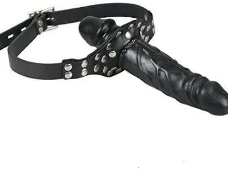 Bondage Masters Double Penis Mouth and Silicone Extended Pecker Gag Black