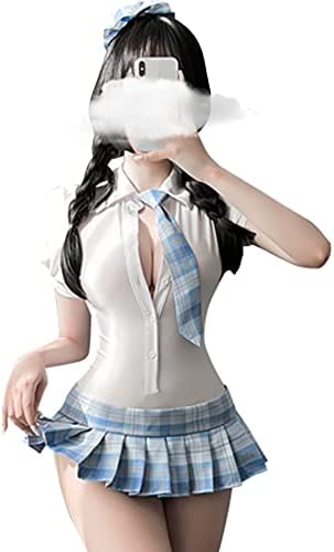 JasmyGirls Women's Schoolgirl Lingerie Naughty School Girl Outfit Kawaii Anime Cosplay Costume Japanese Uniform Mini Skirt Blue