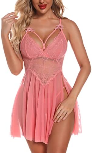 RSLOVE Women Sexy Babydoll Lace Lingerie Nightgown Dress