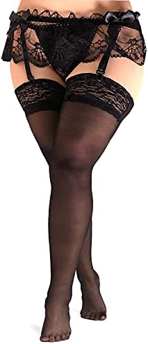 VicSec Women Lace Garter Belt and Stockings Set, Sexy Suspenders with G-String Panties Satin Bow Trim Mini Skirt Hosiery with Adjustable Straps Mesh Lingerie Set Gifts for Christmas Valentine