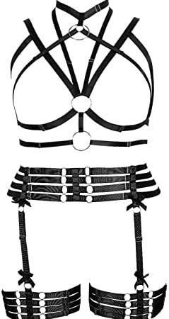 Womens Body Harness Plus Size Plus Size Strappy Hollow Out Frame Belt Lingerie Garter Rave Club Party Charm Accessories (Black O3+P37)