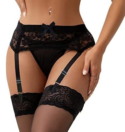 comeondear Womens Suspender Mesh Stretch Garter Belt Plus Size Mesh and G-String for Stockings UK 8 10 12 14 16 18 20 22