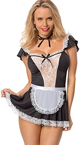 SHESHY Women Sexy Lingerie Maid Cosplay Costume French Naughty Cute Lace Dress Lingerie Babydoll Sleepwear