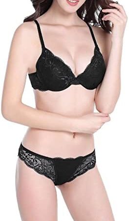 Bluewhalebaby Super Push Up Sexy Embroidery Bras & Sheer Pants Lingerie Outfits, Lace Bra & Matching Knickers Set for Women