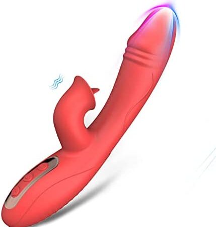 G Spot Rabbit Vibrator with Tongue Licking Sex Toys for Clitoris G-spot Stimulation,Waterproof Dildo Vibrator with 12 Powerful Vibrations Dual Motor Stimulator for Women or Couple Fun