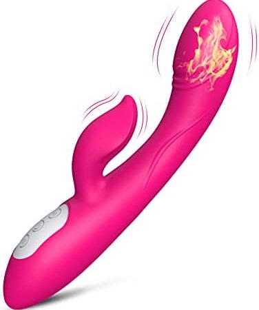 Rabbit Vibrator G Spot with Bunny Ears for Clitoris Stimulation, Waterproof Dildo Clit Stimulator with 12 Vibration Modes Quiet Dual Motor for Women Adult Sex Toy for Women Couple (Red)