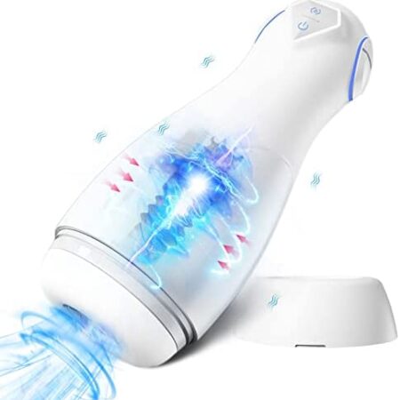 Electric Male Masturbator Cup with 5 Suction & 12 Vibrating Modes, 3D Textured Realistic Pocket Pussy Rechargeable Sex Toy for Men Masturbation,LVFUNCO Male Stroker Toy for Penis Stimulation (White)