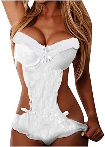 AMhomely UK Stock Sale Women Sexy Lingerie Lace Sexy One-Piece Bodysuit Lace Trim Bowknot Decor Teddies Babydoll Sleepwear Nightwear Set Ladies Comfort Cotton Everyday Bra Gift for her Girls
