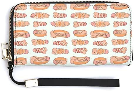 BAIKUTOUAN Happy Penis Dick Sweet Bacon Wrapped Women's Long Wristlet Wallet PU Leather Purse Card Holder Organizer Handbag For Shopping Travel Party