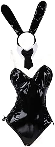 JasmyGirls Women's Sexy Bunny Costume Maid Cosplay Lingerie Naughty Leather Bodysuit Kawaii Anime Roleplay Outfit
