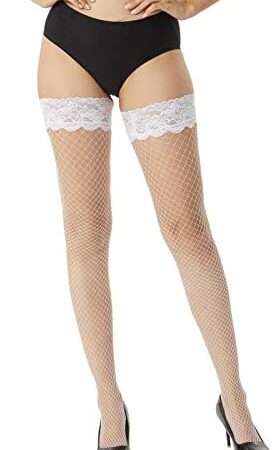 MANZI Fishnet Hold Up Stockings - Women Lace Net Stockings Lingerie Thigh High Stockings