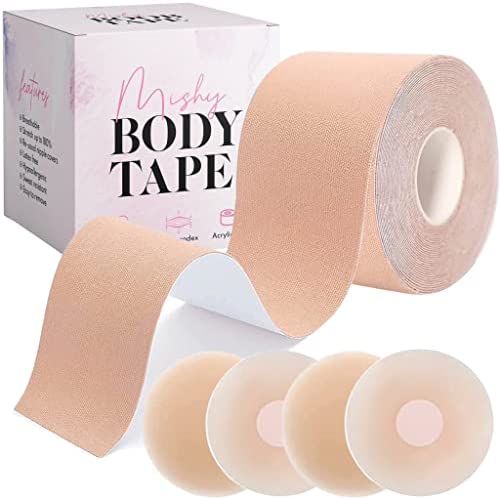 MishyUK: Boob Tape & Nipple Covers - Invisible Lift & Support for Strapless, Backless Outfits