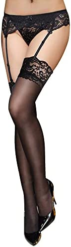 TOEECY Women Lingerie Set with Suspenders and Stockings Sexy Lace 4 Strap Slim Garter Belt Thigh Garter Suspender Belt Erotic Clothing Stretch Socksgarter (Black,XL)