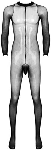 YiZYiF Mens See Through Leotard Bodysuit Open Penis Sheath Footed Full Body Stockings Pantyhose