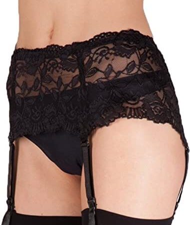 Yummy Bee - Stockings and Suspenders Set - Wide Lace Suspender Belt - Fishnet Stockings - Plus Size Suspender Belt 6-18
