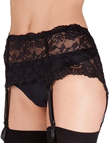 Yummy Bee - Stockings and Suspenders Set - Wide Lace Suspender Belt - Fishnet Stockings - Plus Size Suspender Belt 6-18