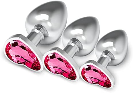 3Pcs Set Anal Butt Plug, Metal Butt Toys Heart Shaped Anal Trainer Fetish Stainless Steel Anal Training Kit SM Adult Gay Anal Plugs Woman Men for Beginners Couples Large/Medium/Small (Rose red)