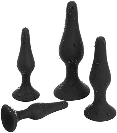 Belmalia 4X Anal-Plug with Strong Suction Cup, Erotic Desire for Him and Her with Smooth Silicone Dildo Set S + M + L + XL, Butt-Plug Black